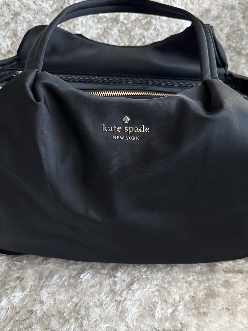 kate spade black nylon tote with gold logo